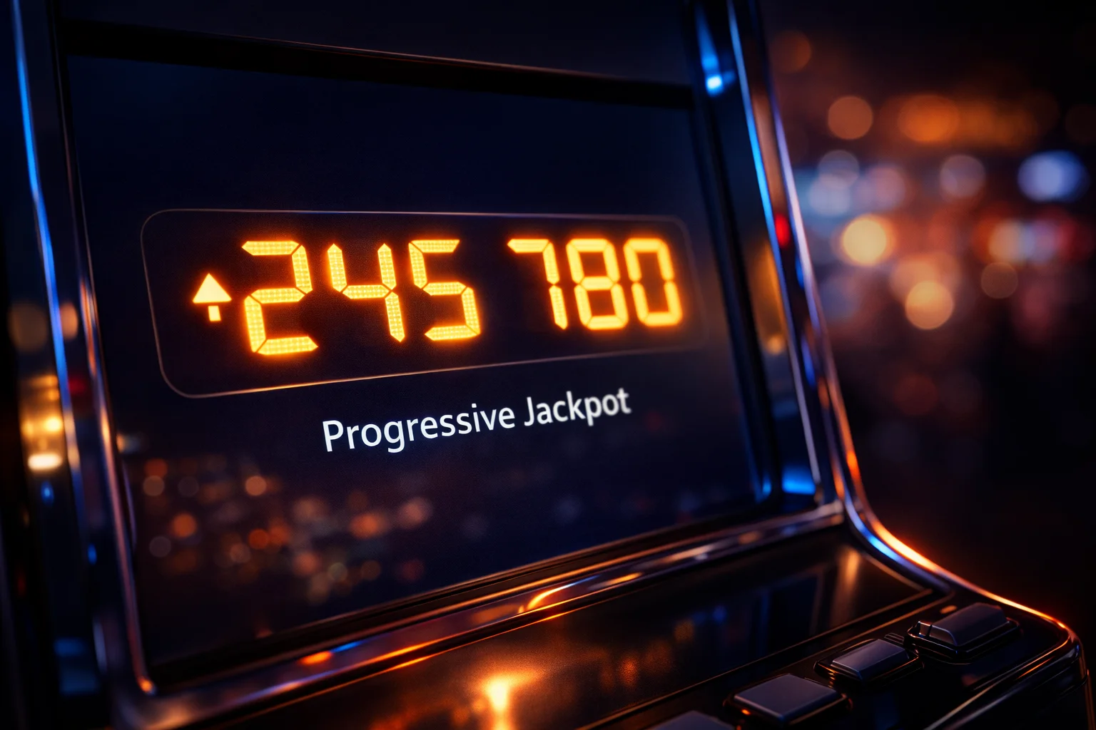 How progressive jackpots work: slot machine with growing jackpot counter display