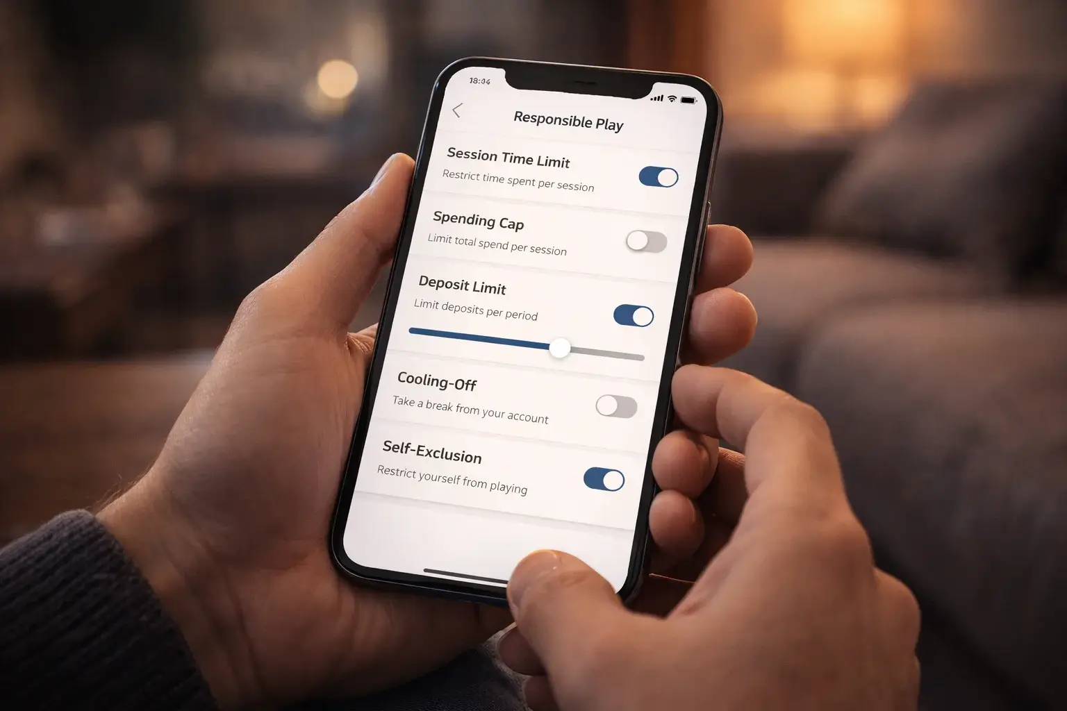 Responsible gaming tools including session limits and self-exclusion options
