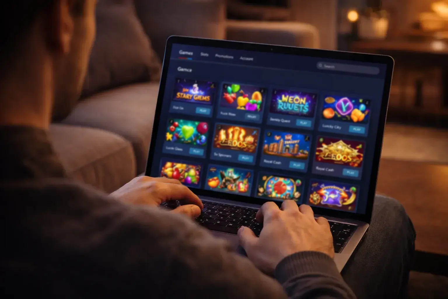 Modern sweepstakes casino platform showing progressive slot games selection